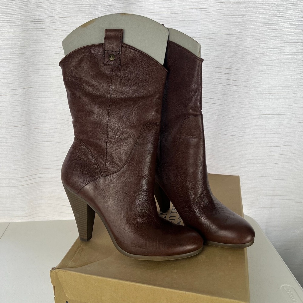 American Eagle Outfitters Western Boots Women Size US 9.5 Brown Leather Mid Calf